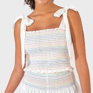 KOCH Cece Smocked Rainbow Stripe Tie-Strap Top Square Neck Medium